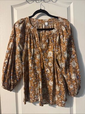 Old Navy Mustard Floral Peasant Blouse